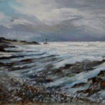 Sitting on the Steps at Middle Beach, Bude 20 x 15cm