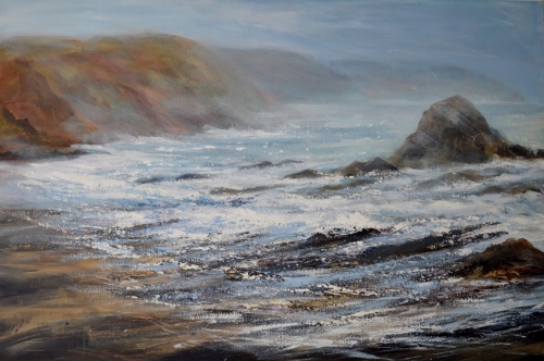 Return to Cornwall, painting by Sue Read of Black Rock Widemouth Bay
